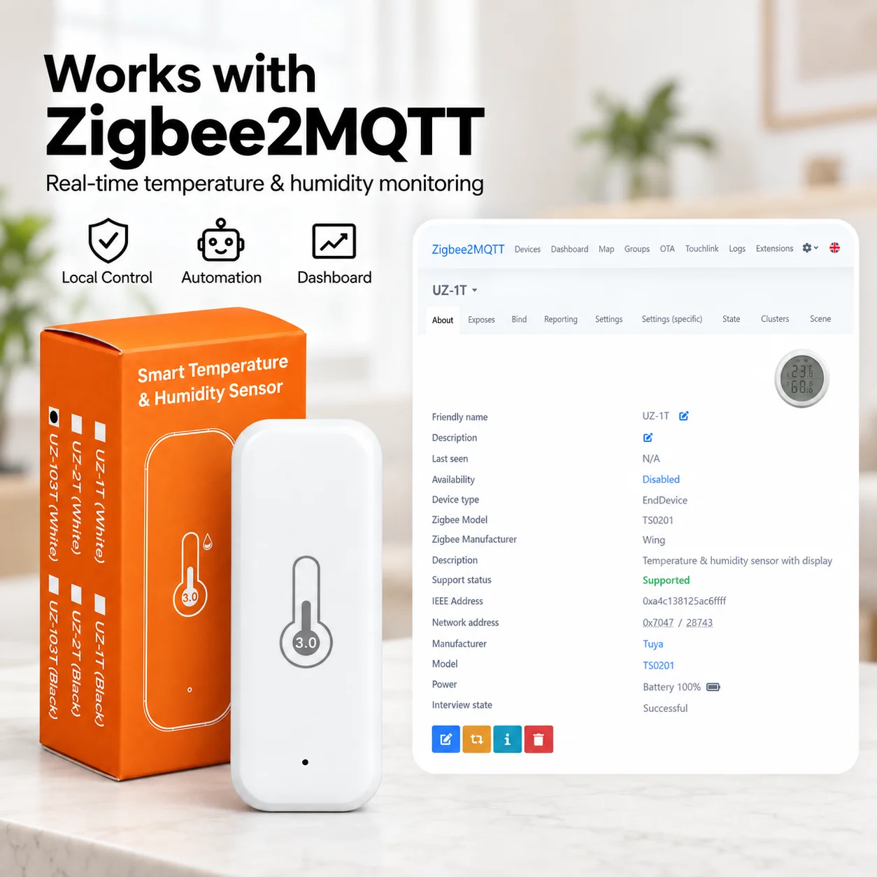 Zigbee Temperatur- und Feuchtigkeitssensor, intelligentes Innenraumthermometer und Hygrometer für Smart Home, Fernbedienung über App, kompatibel mit Yandex Z2M, Smart Life und Alexa. – Detail 9