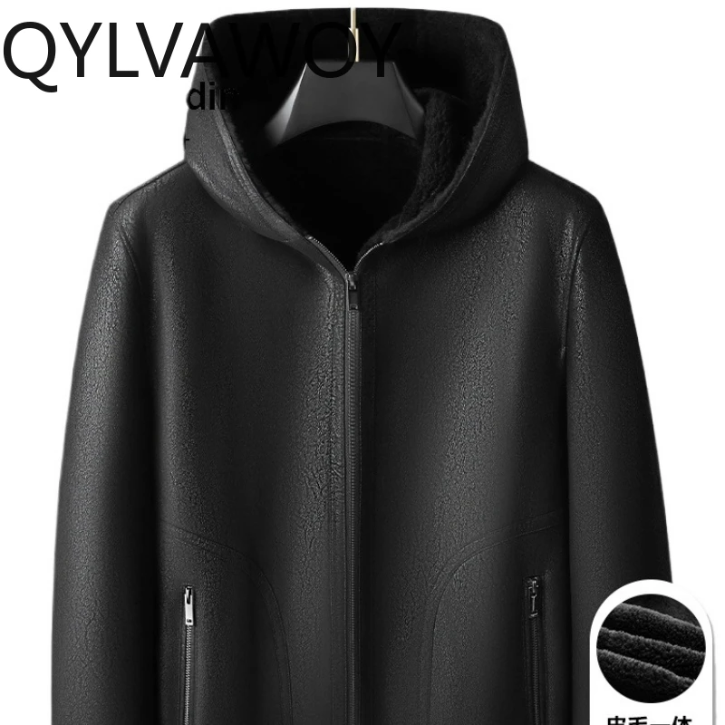 

QYLVAWOY 2025 зима из 100% овчины, мужская высококачественная шуба из натуральной кожи с капюшоном, верхняя одежда, lederjacke herren LJ3637