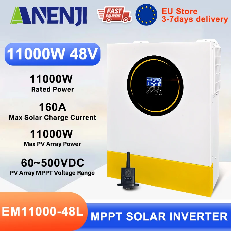 ANENJI 11KW onduleurs hybrides solaires MPPT 160A chargeur solaire Max PV 500VDC entrée hors réseau onde sinusoïdale Pure Inversor avec WiFi