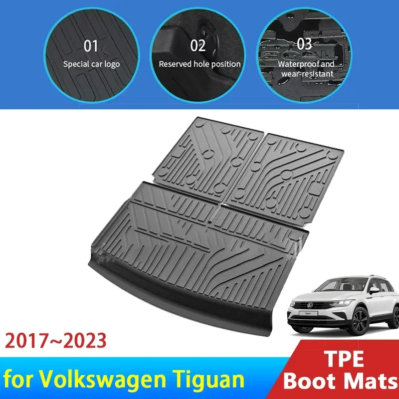 TPE Car Trunk Mat for Volkswagen VW Tiguan MK2 BW 2017~2023 2022 2021 2018 Accessories Waterproof Boot Mat Tail Liner Protector