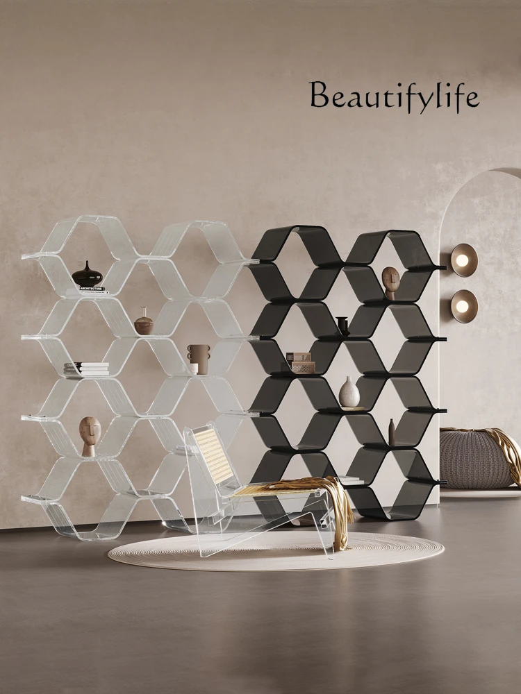 Minimalist Style Acrylic Bookcase Living Room Home Wall-Mounted Simple Modern Creative Honeycomb Storage Rack