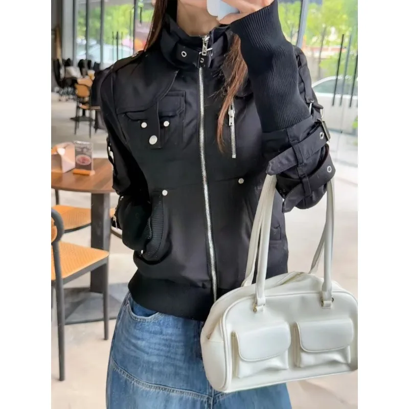 

Сафари Винтаж Готический Панк Черные Куртки Женские Повседневные Водолазка Y2k Элегантные Тонкие Короткие Пальто Верхняя Одежда Y2k Одежда Шикарная Осень