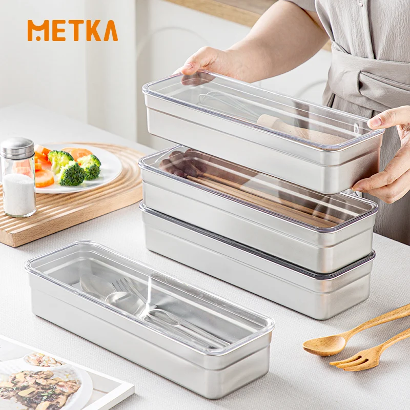 

Dish Drainer Storage Container Tableware Stainless Steel Chopsticks knife Fork Fridge Food Organizer Box Kitchen Acceesories