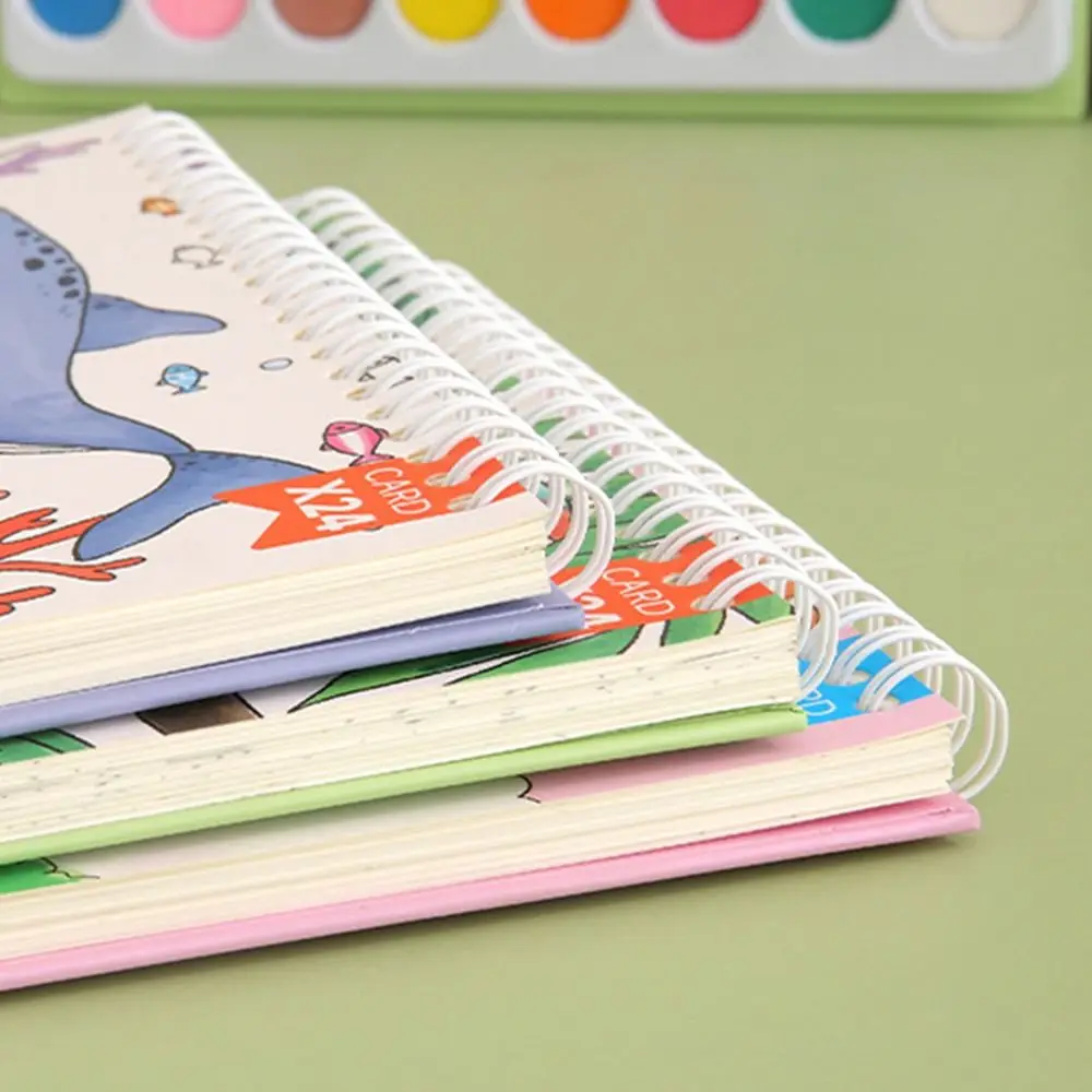 كتاب رسم بالألوان المائية الكرتونية مع 8 صبغات ألوان 24 صفحة مجموعة ألوان الغواش فرشاة رسم بنمط غير متكرر