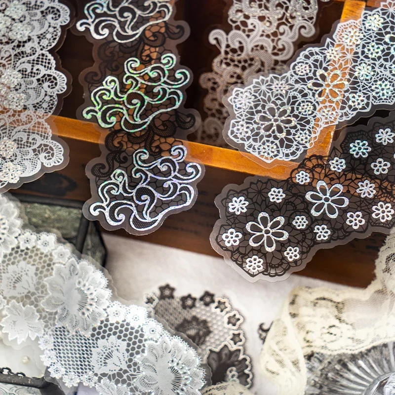 10pieces lace simple hot silver lace DIY hand account decoration Scrapbook stickers PET sticker colorful material paste 6 models