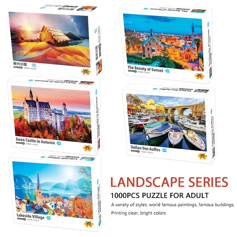 

50*70cm 1000PCS Paper Jigsaw Puzzle Castle Sunset Lakeside Landscape Series Photography Architectural Home Decaoration Gift
