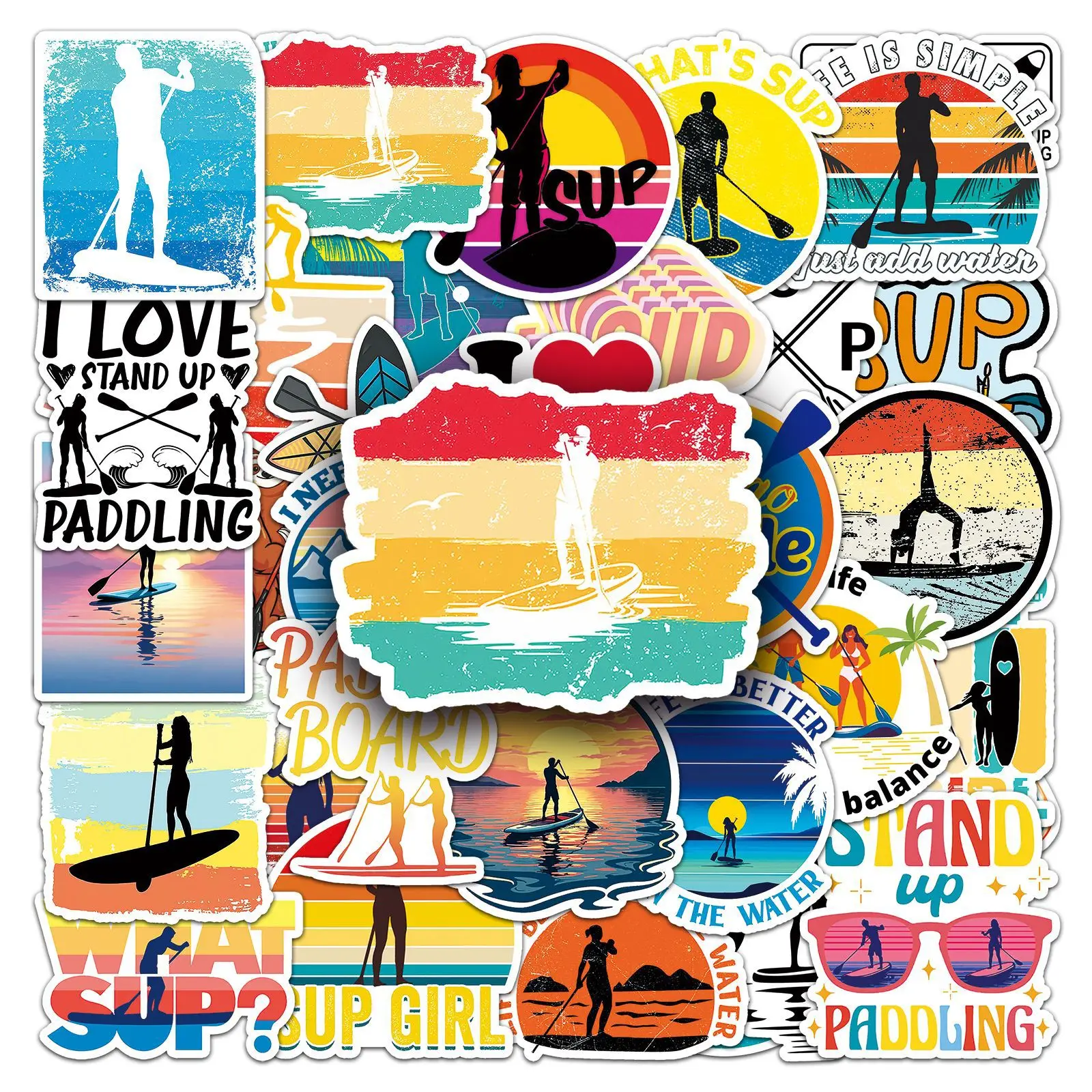

10/50PCS Stand Up Paddleboarding SUP Water Sports Cartoon Doodle Decorative Suitcase Laptop Waterproof Stickers Kids Toy