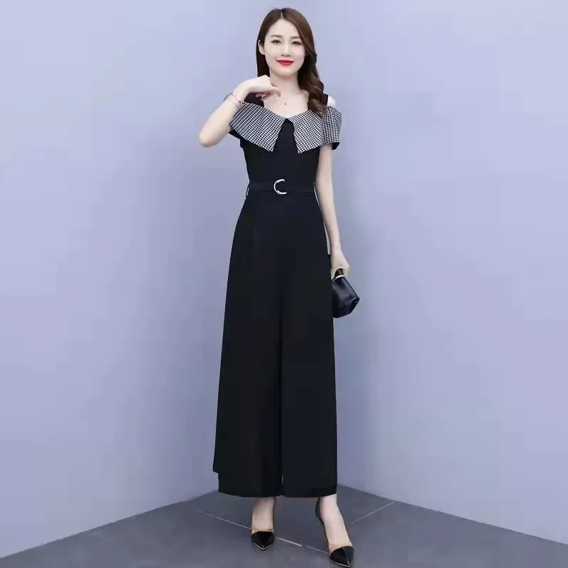 Women\'s Jumpsuit Set Summer Sleeveless Tank Black Jumpsuits High Waist Wide Leg Long Pants Bodysuit