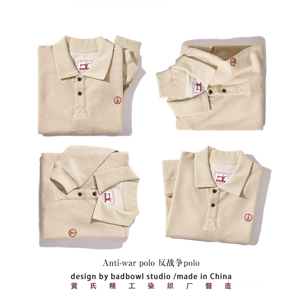 Anti War Embroidered Long Sleeved Polo Shirt,warm Velvet Oxford Bead Collar Long Sleeved