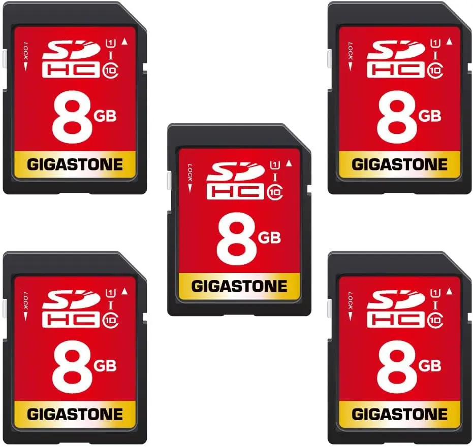 

SD Card 8GB 5-Pack UHS-I U1 Class 10 SDHC Memory Cards for Full HD Video Camera, with 5 Mini Cases