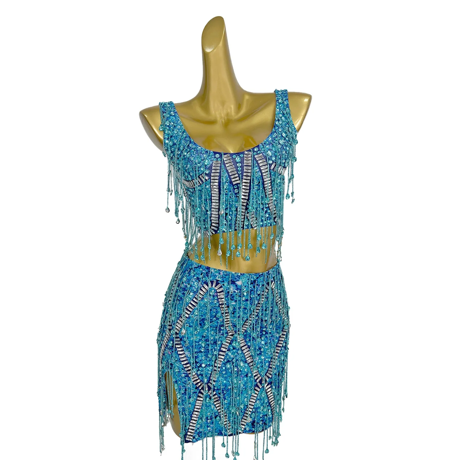 Nightclub Party Dance Show Super Mini Skirt Top and Bottom 2Piece Set Sexy Spicy Girl Sparkling Rhinestone Stage Outfit Caodi - Image 3