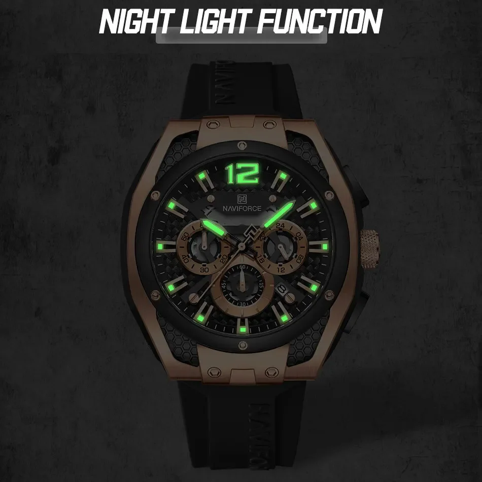 NAVIFORCE Men Multifunction Luxury Silicone Strap Watches Men\'s Wristwatch Quartz Wrist Watch Chronograph 2025 Relogio Masculino