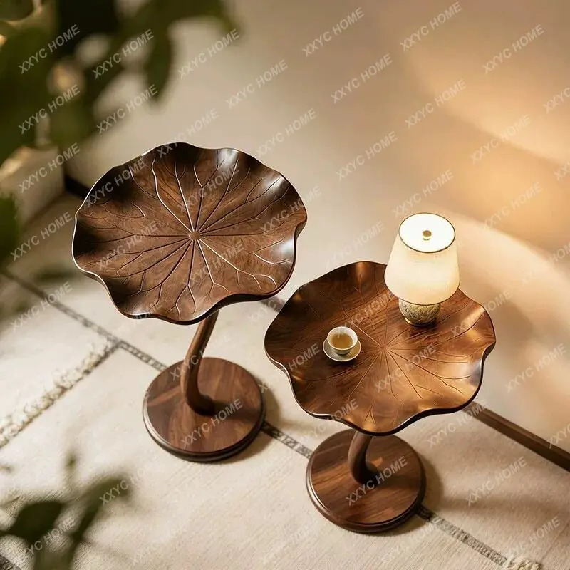 XX  new Chinese-style  black walnut sofa side table living room office solid wood lotus leaf small coffee table