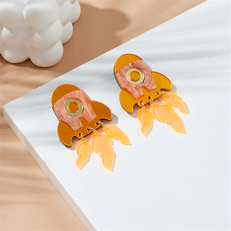 YAOLOGE Acrylic Creative Small Rocket Pendant Earrings For Women Girl New Fashion Ear Dangle Cartoon Jewelry Gift Party серьги