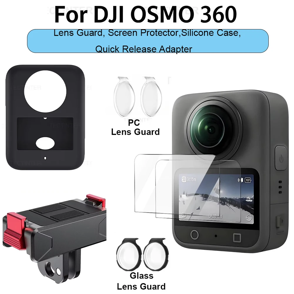 For DJI Osmo 360 Camera Accessories Lens Guard Cap Glass Screen Protector Frame Silicone Case Cover Quick Release Adapter Mount