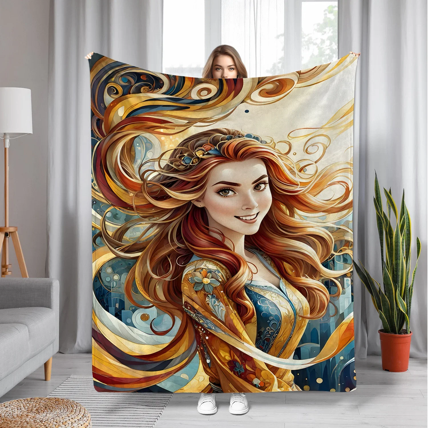 

Sweet Blonde Girl Pattern Flannel Blanket Print AllSeason Comfortable for Living Room Office Sofa and Travel Use