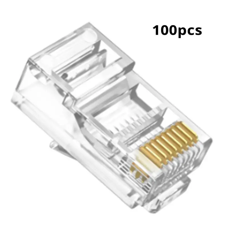 100 шт. обжимные сквозные разъемы CAT6 RJ45 8P8C с кристаллическим концом, позолоченные стандартные сетевые модульные разъемы UTP Ethernet