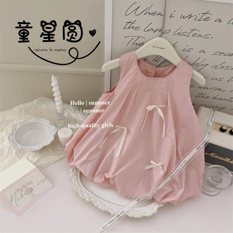 

Girls' Bowknot Dress Summer Cute Baby All-Match Sleeveless Cotton Dress Bud Skirt Trendy