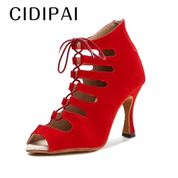 Cidipai moda feminina latina sapatos de dança sexy ballroom vermelho botas de dança salsa respirável saltos de dança botas mulher sapatos de festa