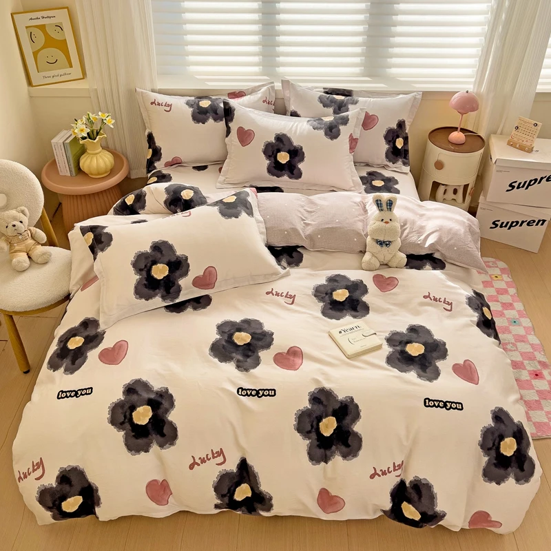 

Black Floral Duvet Cover 100% Cotton Cute Plant Comforter Covers Set Botanical Farmhouse Bedding with Zipper Ties 2 Pillowcase