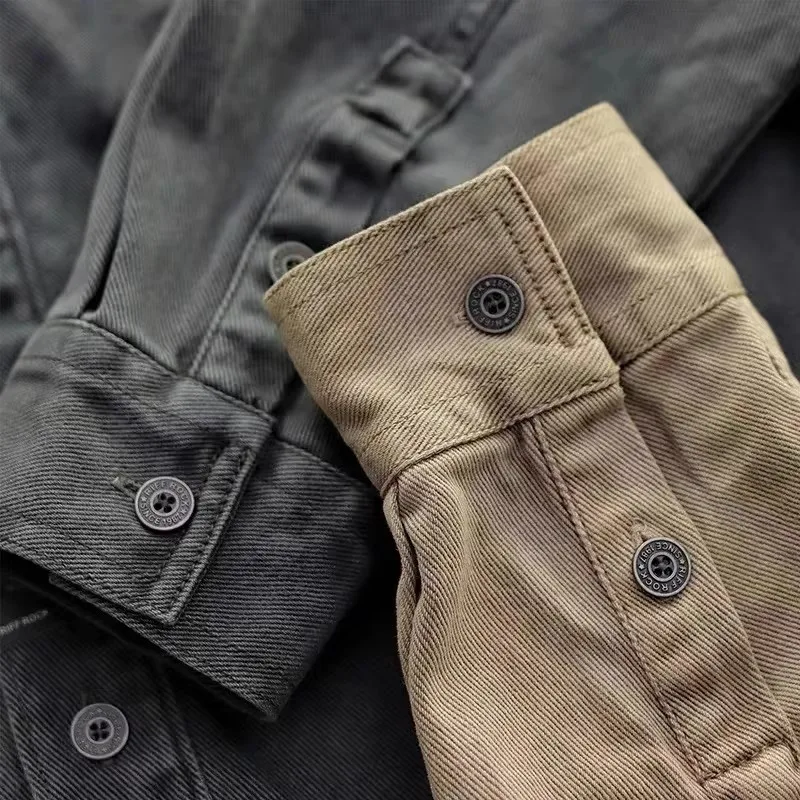 

Men's Workwear Long Sve Loose Fit Collared irt Heavy Du Spring Autumn American Sle Large Size Outerwear