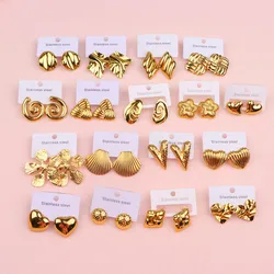 20Pairs/Lot Simple Style Butterfly Geometric Stainless Steel Earrings For Men Women Daily Party Jewelry Randomly Shipped