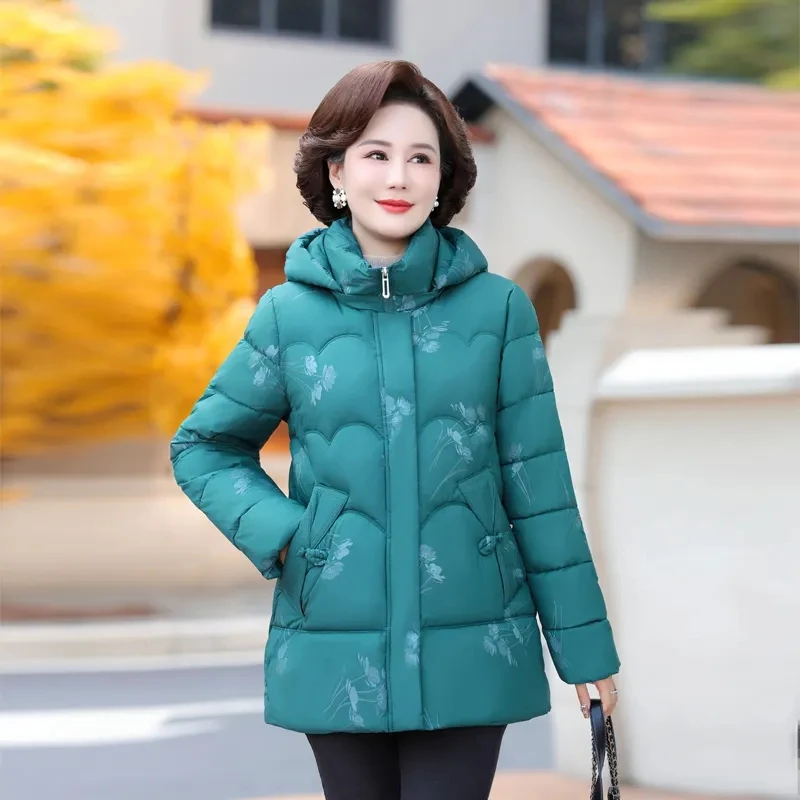 Thick Warm Winter Cotton Padded Jackets Loose Women's Parkas Fleece Turndown Collar Butterfly Print Covered Button Zipper Female