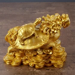 1 Resin Gold/bronze Feng Shui Dragon Turtle Statue Coin Wealth Home Desk Decoration Animal Jewelry