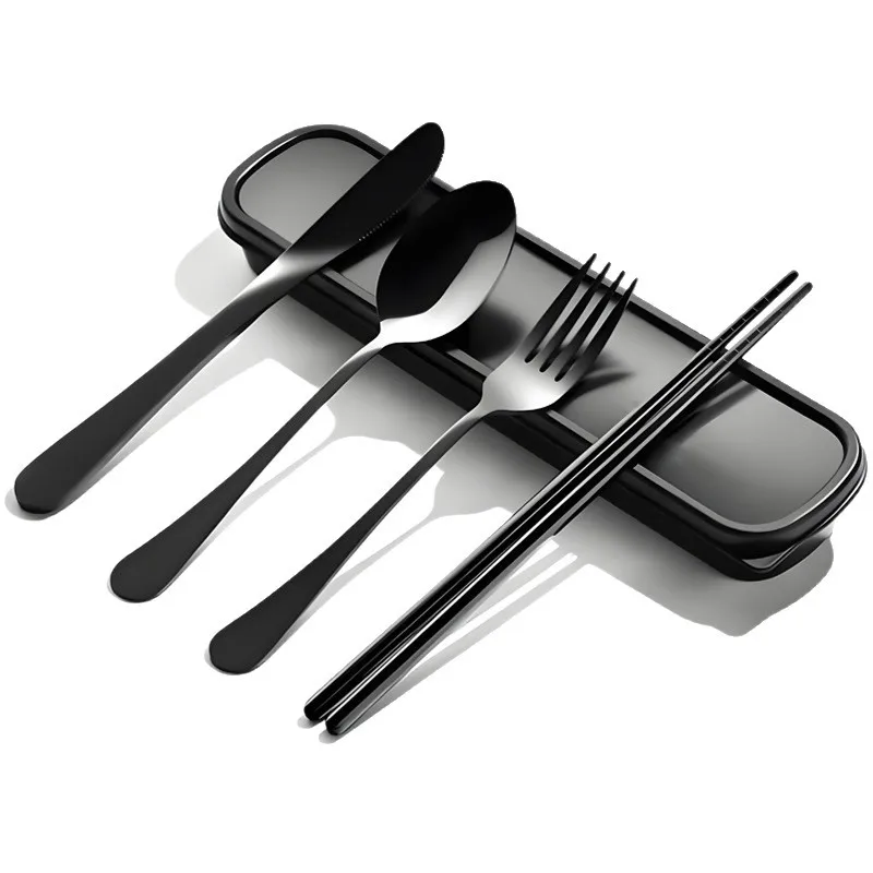 

Portable Utensils Stainless Tableware Outdoor Camping Party Reusable Cutlery Set Knife Fork Chopsticks Spoon Four-Piece Set