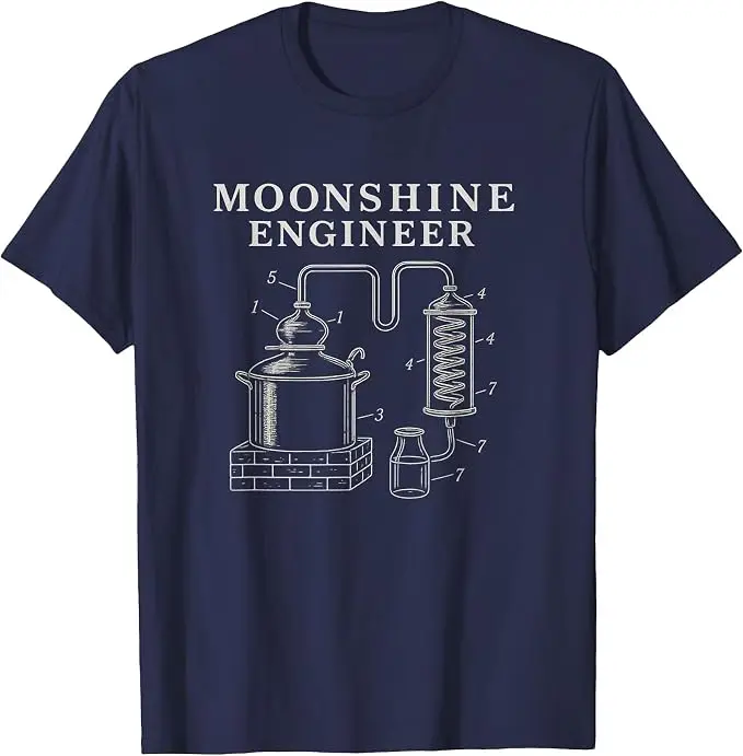 Patent Art Moonshine Engineer Drawing Print Moonshine T-Shirt Y2k Vintage Graphic Saying Tee Personalisierte Unisex-Kleidung Neuheit – Detail 12