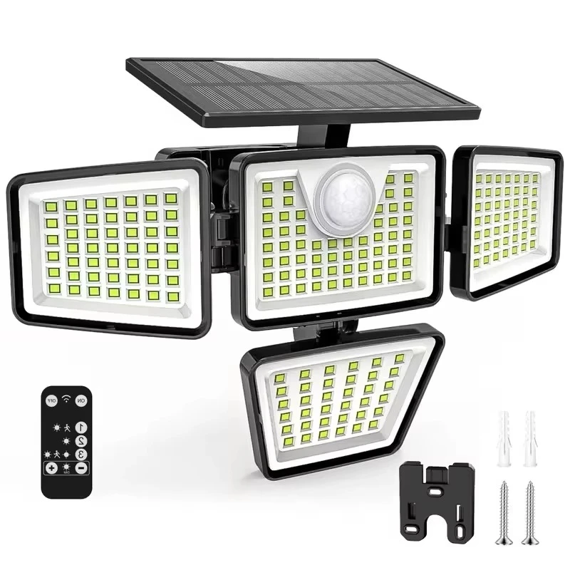 4 Heads Solar Security Flood Lights, 300 LED Motion Sensor Solar Wall Lamp, Waterproof Solar Powered Outdoor Light for Garden