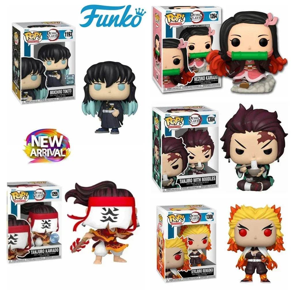 Funko Pop Demon Slayer Nezuko 1264 # Tanjiro con Fideos 1304 # KYOJURO 1308 Muichiro Tokito 1193 Tanjuro Kamado1255 # Figuras de juguete