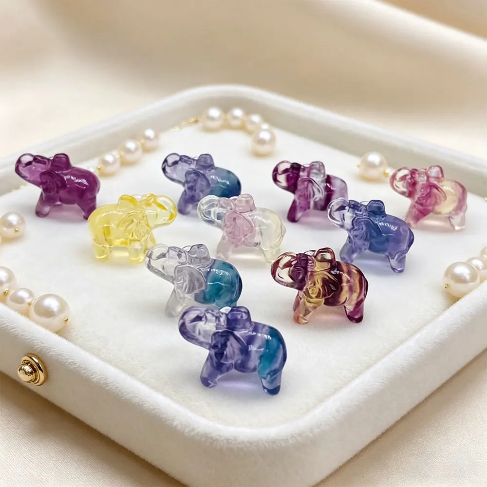 

2pcs/Lot Elephant Crystal Carving Mini Fluorite Carvings Crystals Stones Healing Natural Stone Statue Figure Home Decorations