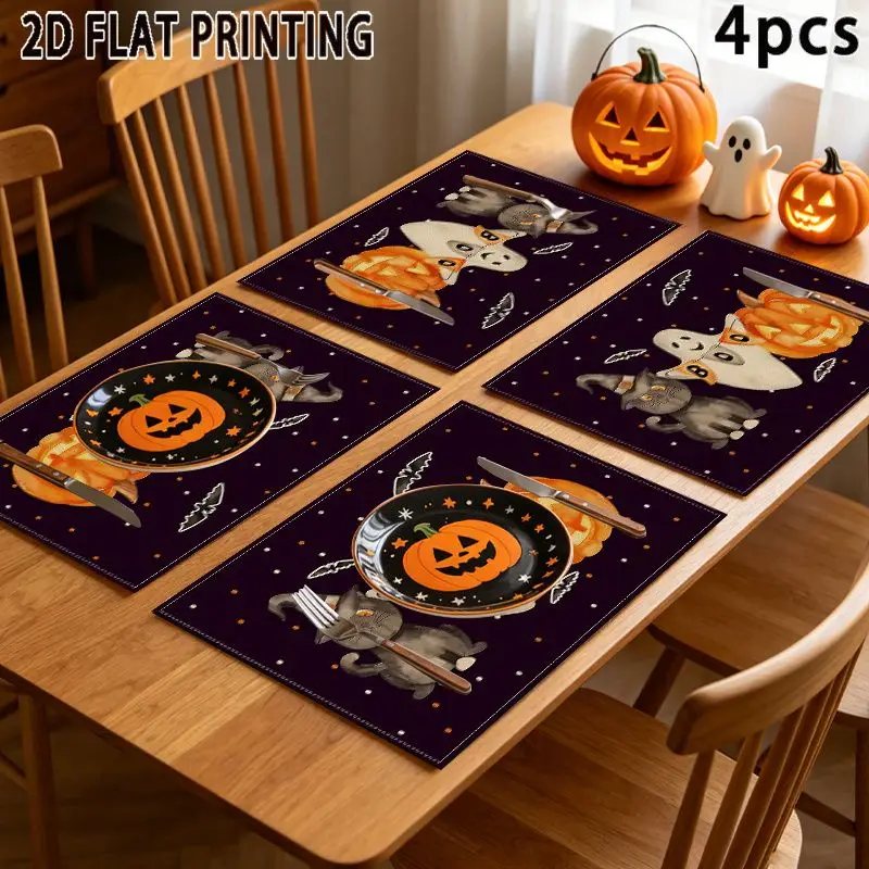 VIKAMA 2/4/6PCS Halloween Ghost Pumpkin Meal Mat Insulation Washable Non slip Table Mat Kitchen Home Decoration