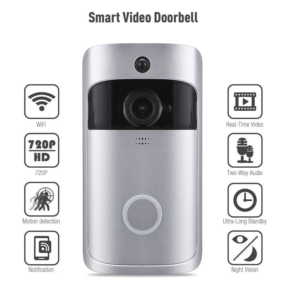 

WiFi Doorbell Smart Home 720P HD Wireless Phone Door Bell Chime Camera Security Video Intercom IR Night Vision For Apartments