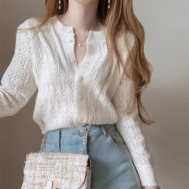 

Women Hollow Out Cardigan Sweater Autumn Winter Jacket Coat Female Knitted Solid Cardigan Tops Casual Loose Soft Tops