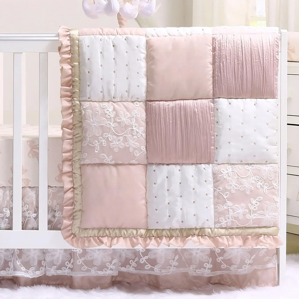 4 Piece Baby Crib Bedding Set for Girls - Newborn, Infant & Toddler Nursery Bed Set Decor with Two Crib Sheets,Crib Comforter