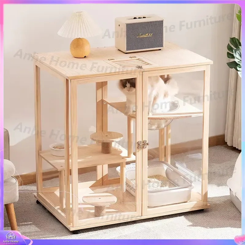 Large Cat Villa Wooden Climbing Frame Integrated Closed Rectangular Breathable Indoor Pet House Cage Shelter Oversized Nest