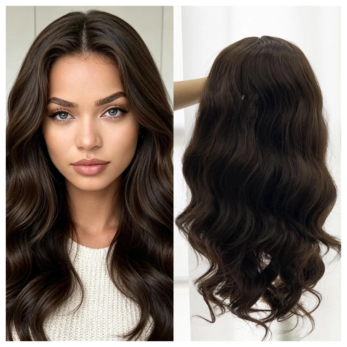 

Dark Brown Deep Wave Synthetic Wig Lace Frontal Long Body Wave Heat Resistant Fiber for Women Cosplay Party Hair Wig