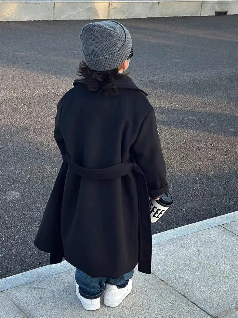 Boys Autumn Winter Wool Coat Korean Fashion Mid-Long Trench Jacket Gentleman Party Outerwear