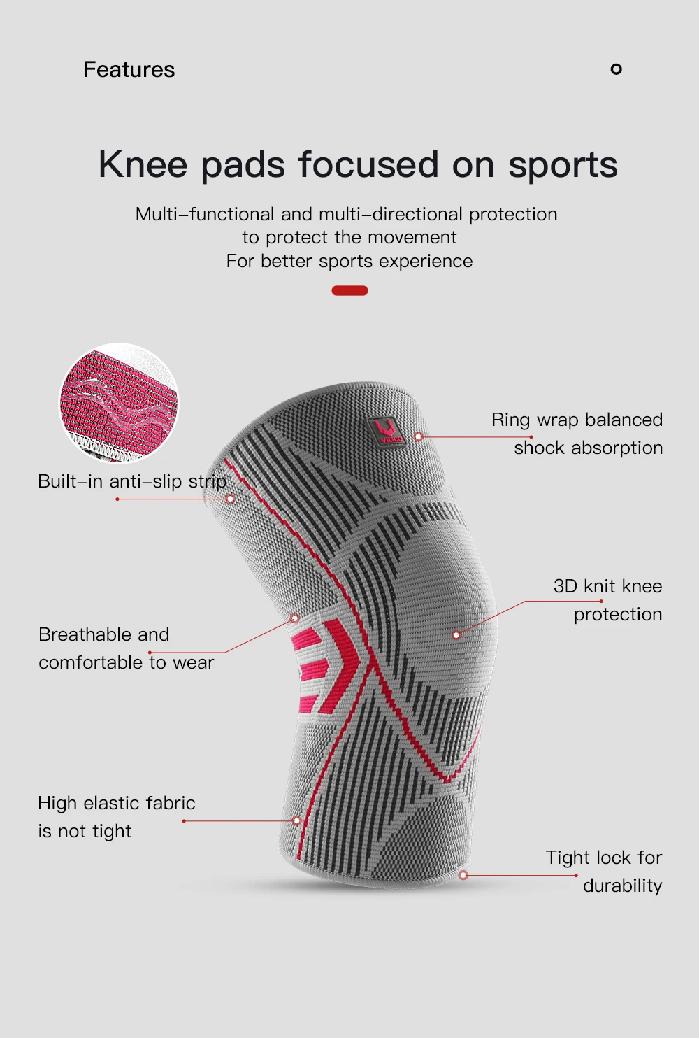 Vilico 1 Stück Kniestütze aus Nylon für Sport und Fitness, Kompressionsärmel, Knieschoner für Arthritis, Gelenke, Radfahren, Laufen – Detail 4