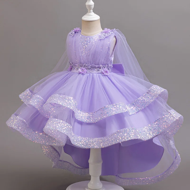 Tailing Dresses For Flower Girls Party Princess Purple Dress Kids Girl Dresses For Wedding Birthday Ceremony