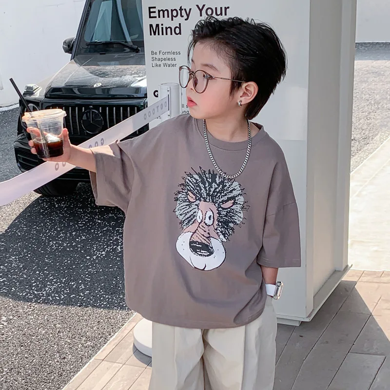 

Fashion Brand Loose Cartoon Boy's Cotton Short SleeveTSummer T-shirt2024New T-shirts for Children Medium and Large Children Half