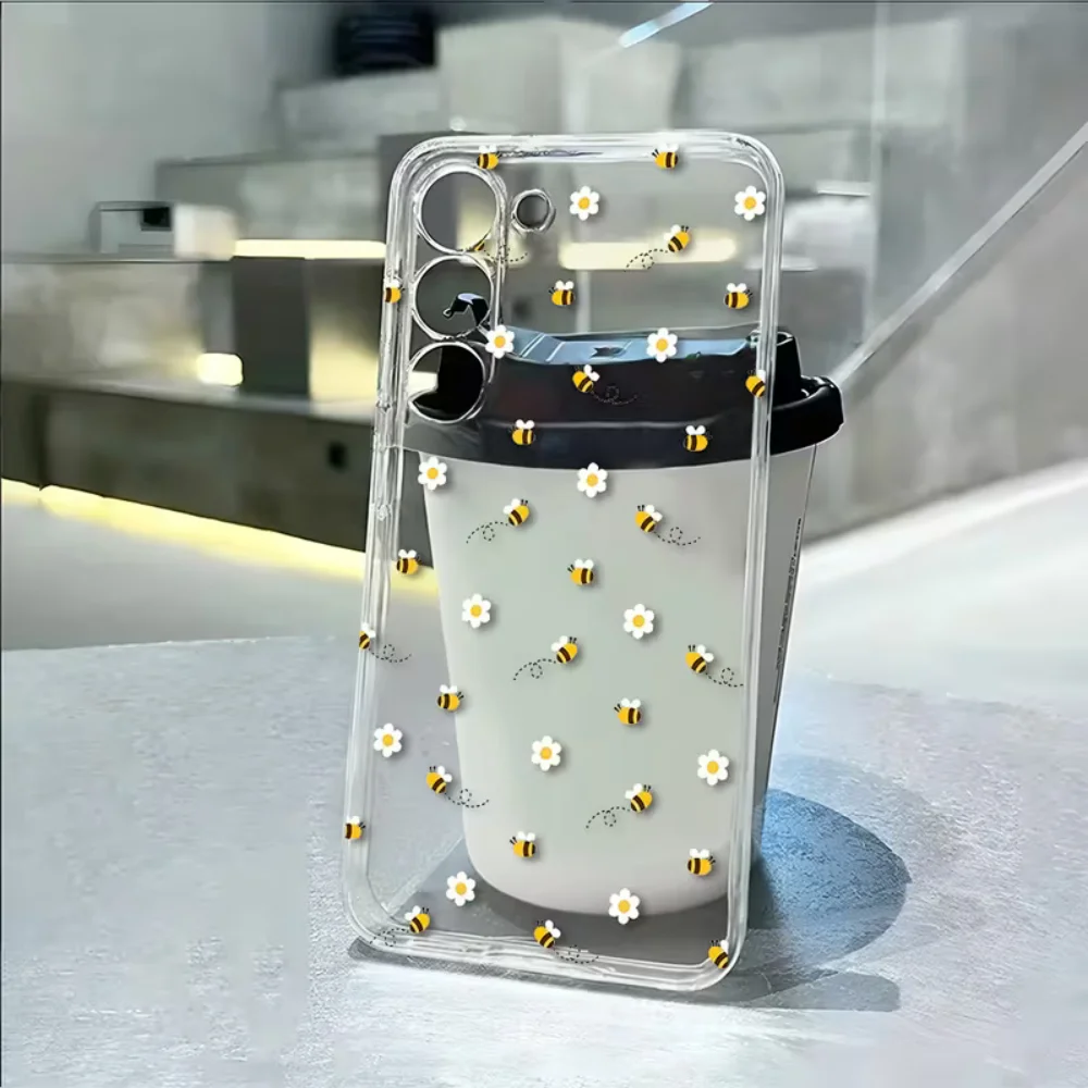 Bee White Flower Phone Case For Samsung Galaxy S26 S25 S24 S23 S22 S21 S20 5G Ultra Plus Edge FE 2022 Shockproof  Clear Cover - view 4