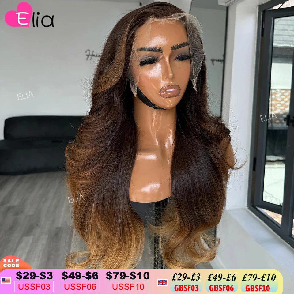 Human Hair Wigs 32 Inches Ombre Brown High Quality 13x4 Lace Frontal Human Hair Wig Body Wave Brazilian Lace Wigs on Sale Elia