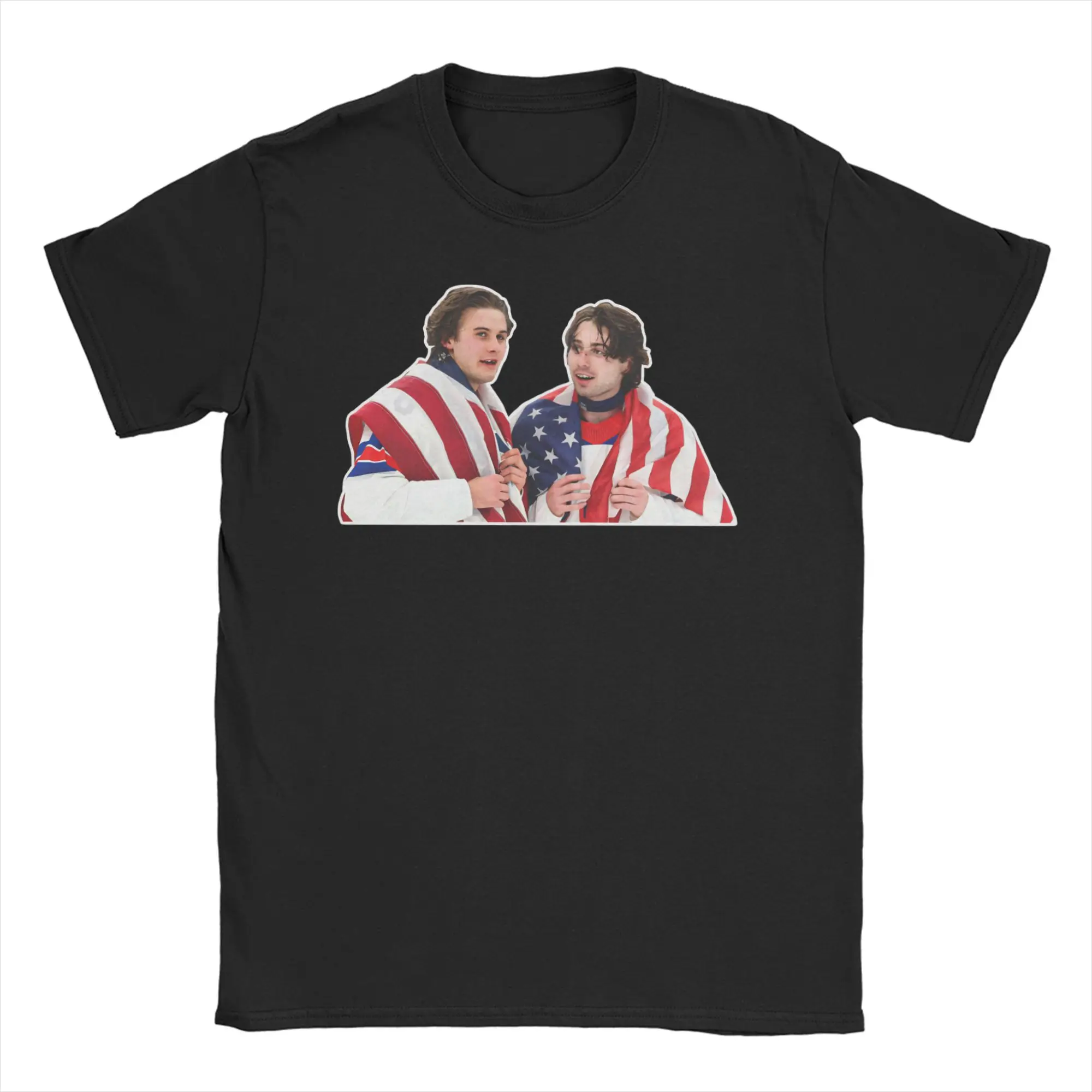 Jack and Quinn Hughes USA HOCKEY Gold Medal T-Shirt Men Women's Round Collar Cotton T Shirts  Short Sleeve Tee Shirt Party Tops