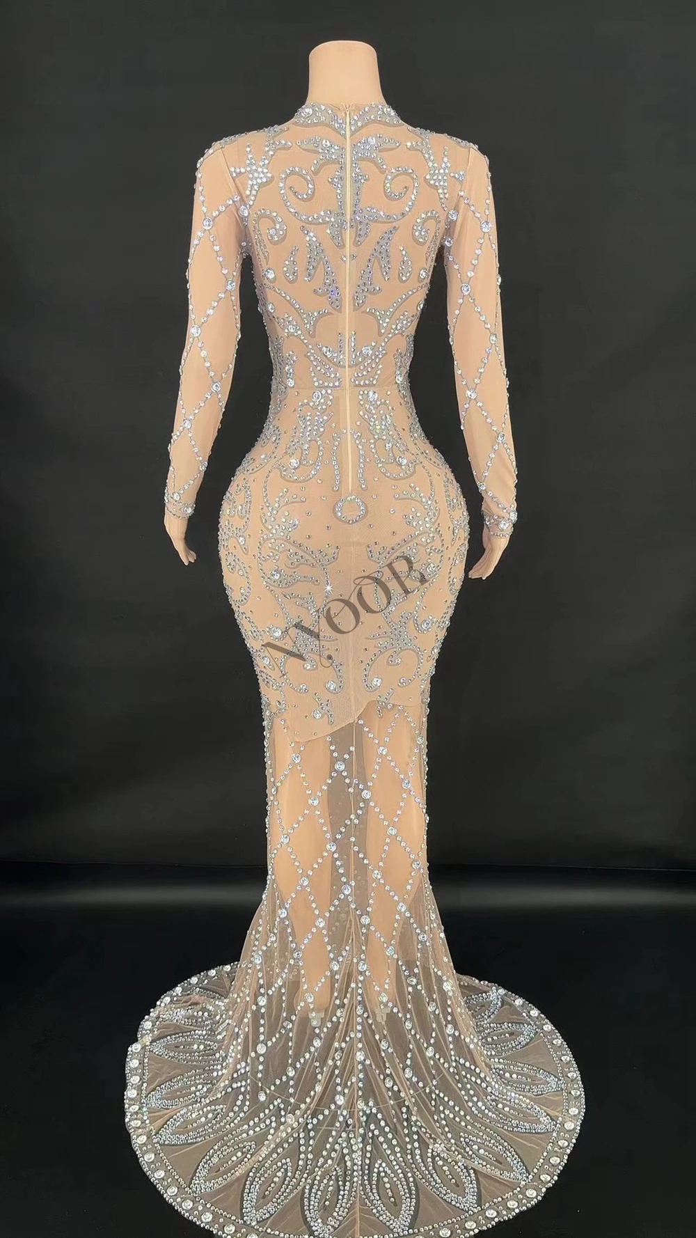 Rotterdam-Robe Longue Transparente en Maille avec Strass, Décolmétrage en V Profond, Tenue de Soirée, de Mariage, d'Anniversaire, de Bal, Séance Photo