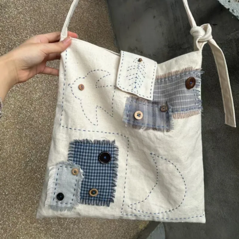 2025 New Simple and Versatile Patchwork Cloth Bag Retro Lazy Feeling Single Shoulder Crossbody Bag Large Capacity Commuter Bag