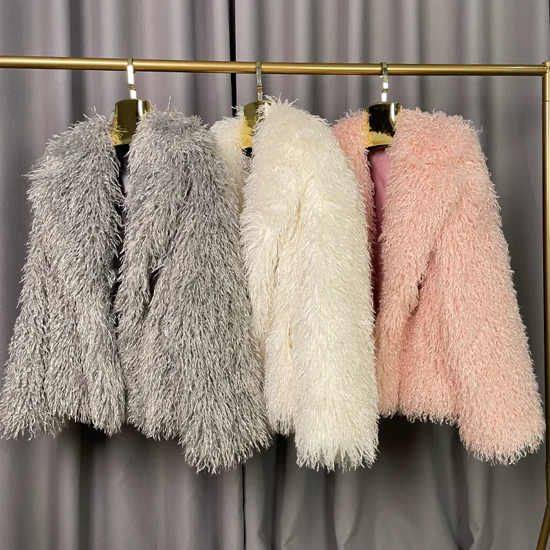 Winter fashion warm women's eco-friendly fur coat fake fur Mongolian sheepskin coat silk lining style can be customized