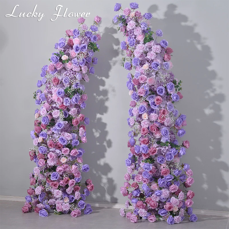 Purple Pink Color Horn Arch Flower Row Wedding Decoration Artificial Flower Row Backdrop Arrangement Party Window Display Decor